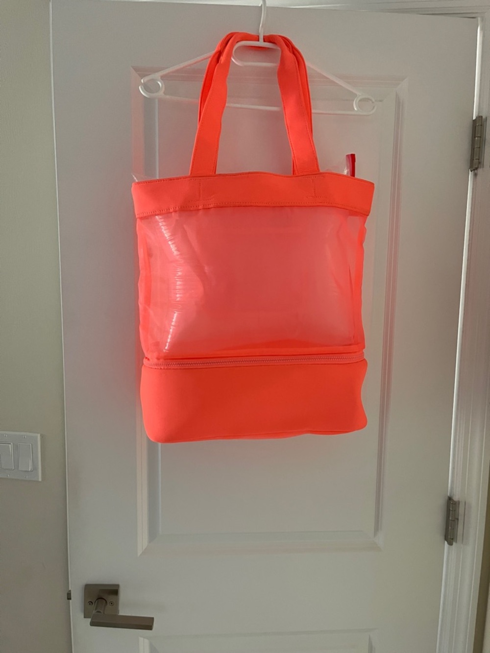 Shade & Shore Neon Coral Clear Beach Tote with Zip Bottom